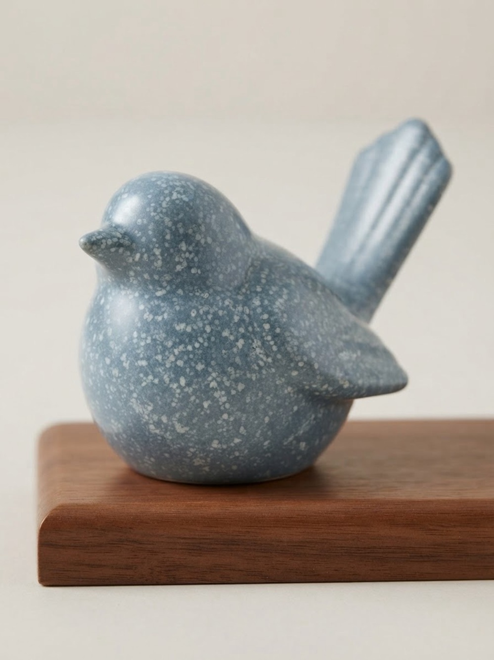 Blue Speckled Ceramic Bird Figurine - Decorative Accent